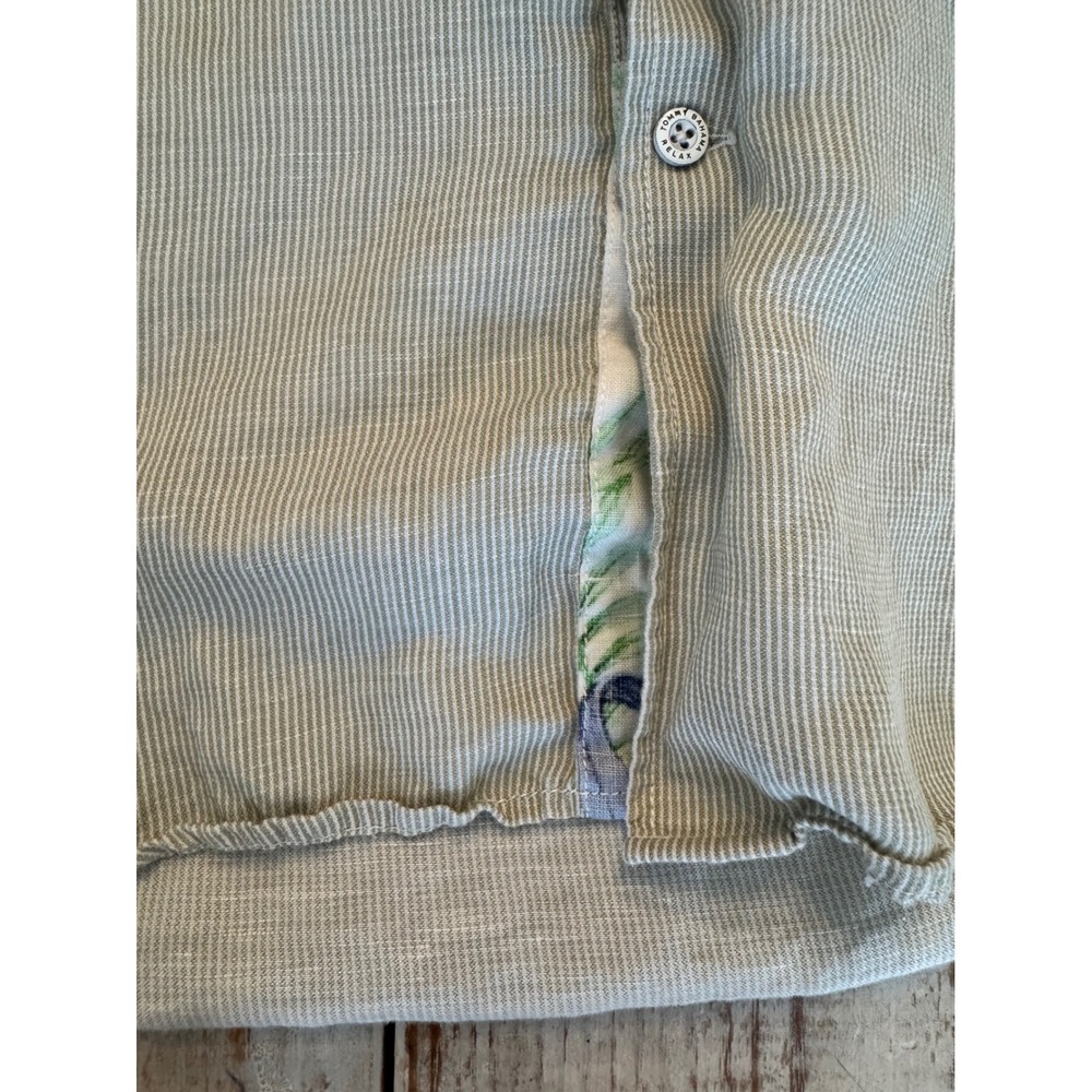 Tommy Bahama Relax Mens L Sage Green Micro Stripe Short Sleeve Button Down Shirt - Picture 5 of 12